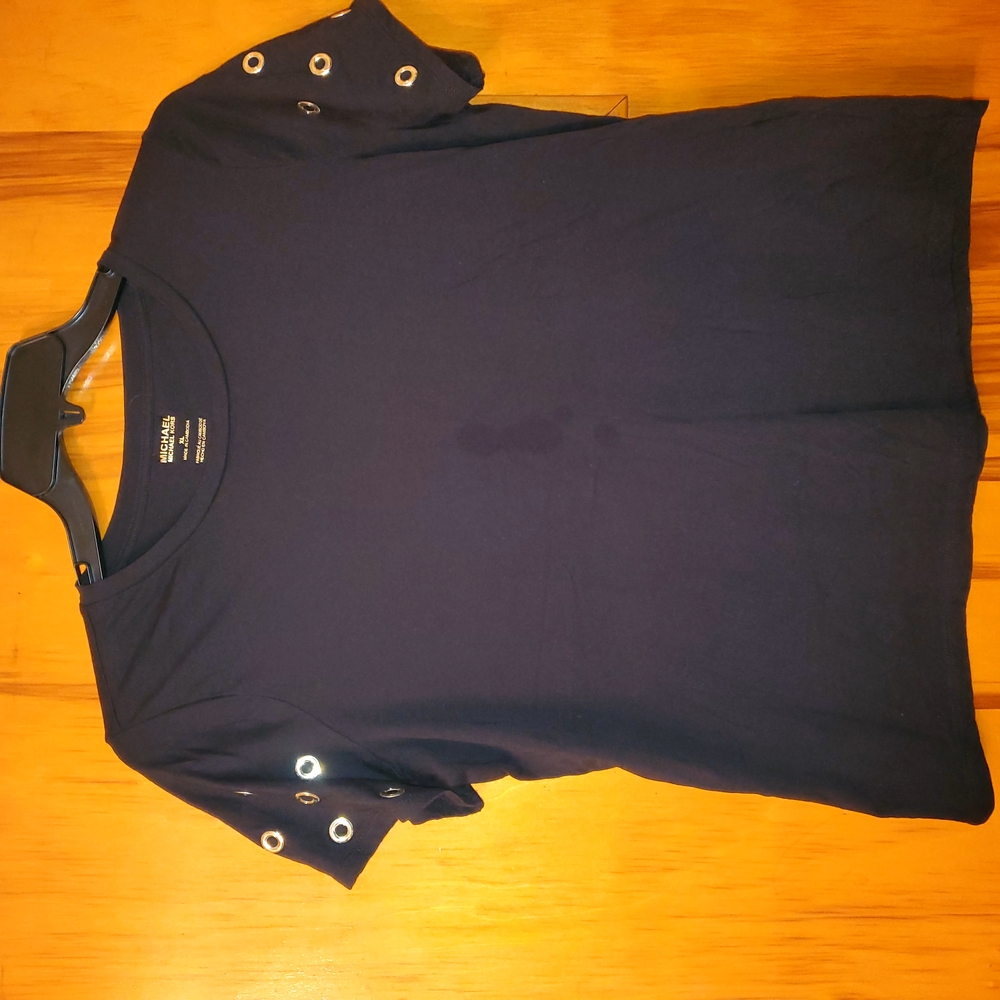 Michael Kors Black T-Shirt With Gold Rivet Accents On Sleeves, Womens XL